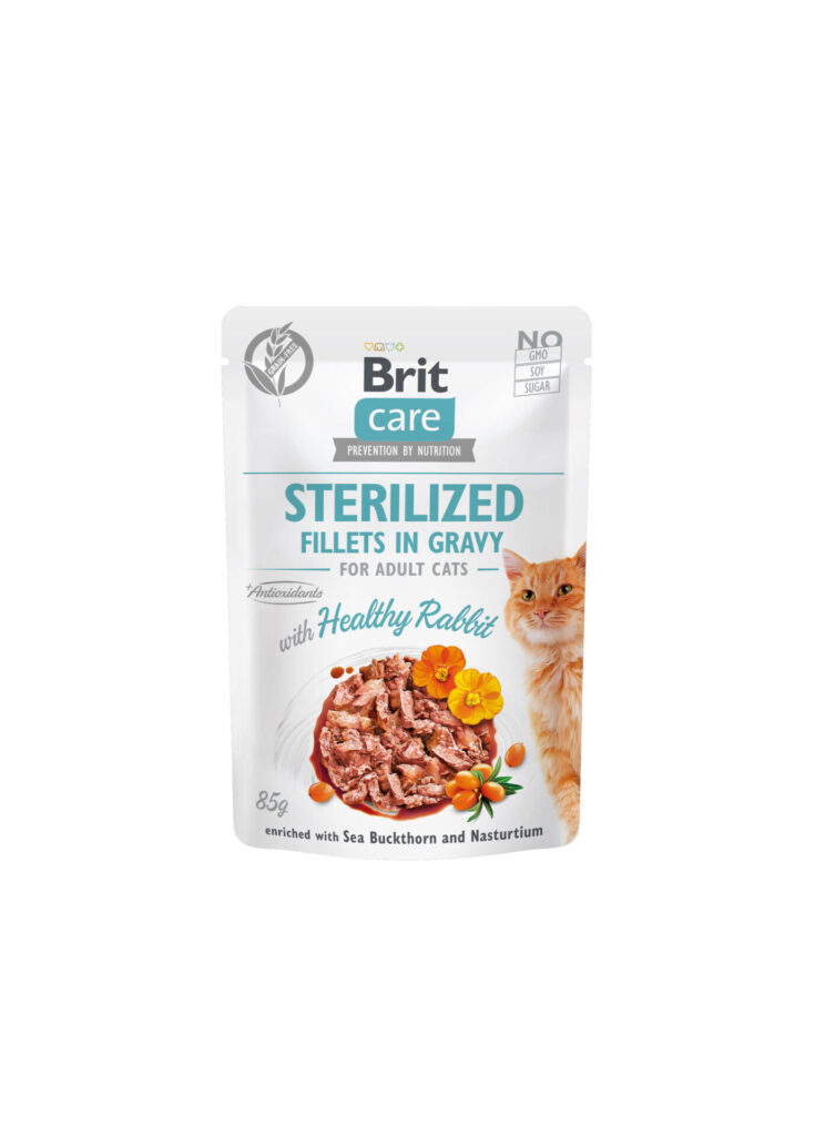Вологий корм для стерилізованих котів Brit Care Cat pouch, філе в соусі, кролик