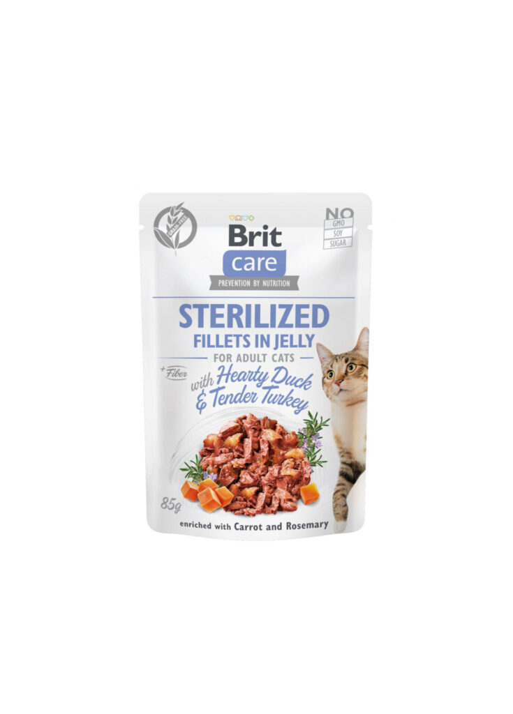 Вологий корм для кастрованих котів Brit Care Cat pouch качка та індичка в желе