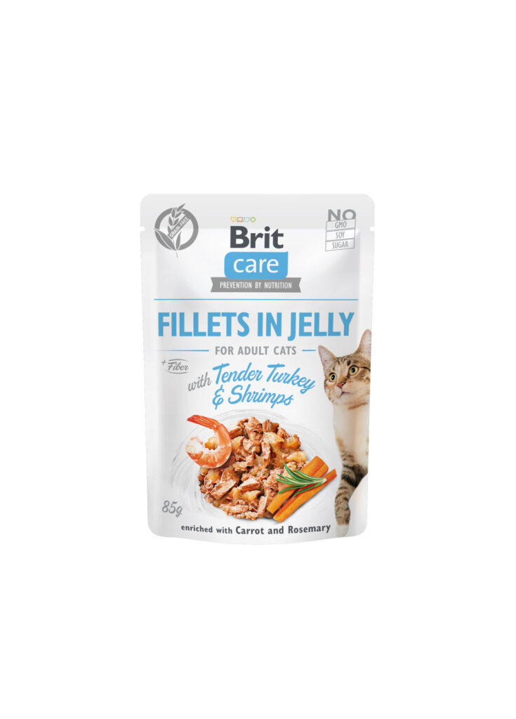 Вологий корм для котів Brit Care Cat pouch ніжна індички з креветками в желе